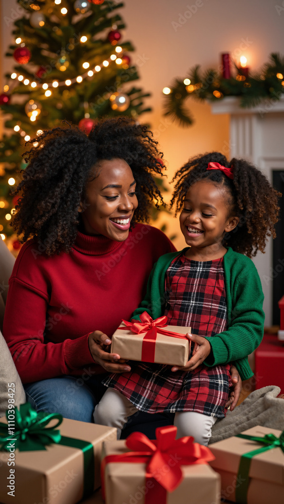 African American Mother and Daughter Celebrate Christmas: Heartwarming Family Moment for Holiday Marketing African American Mother and Daughter Celebrate Christmas: Heartwarming Family Moment for Holiday Marketing