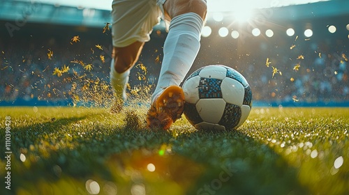 Soccer Player Kicking Ball During Stadium Game