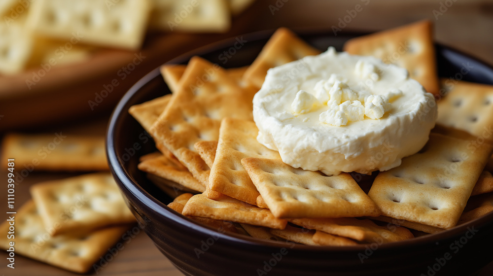 Spread of soft cheeses like Brie and Ricotta on crackers, cozy lighting Spread of soft cheeses like Brie and Ricotta on crackers, cozy lighting
