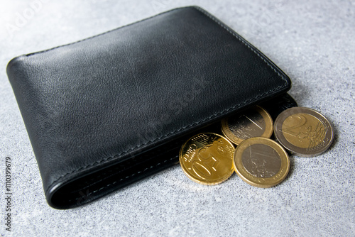 Leather partmone with money, coins. Business concept. photo