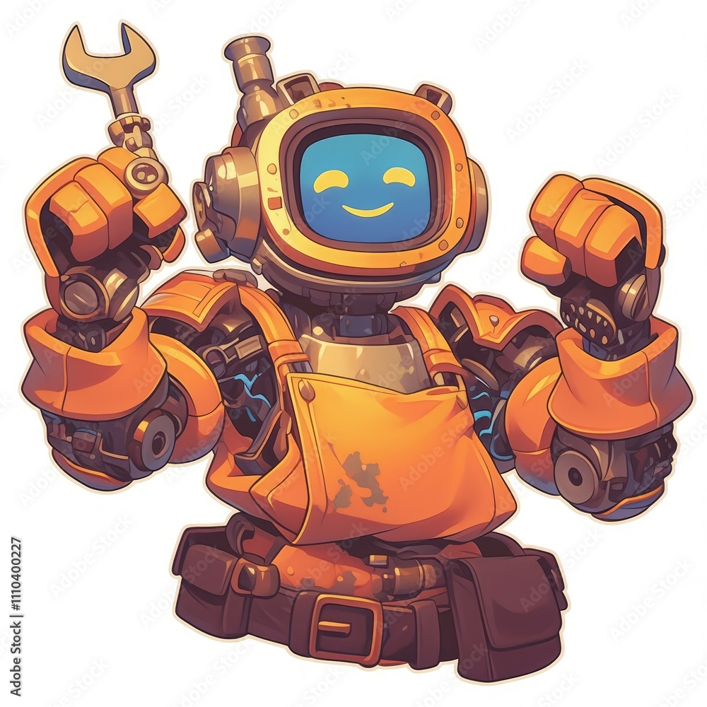 Happy repair bot with wrench.