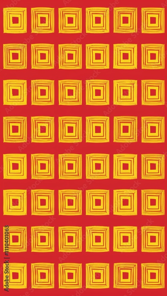 Yellow Square pattern hand drawn design on Red background illustration Yellow Square pattern hand drawn design on Red background illustration