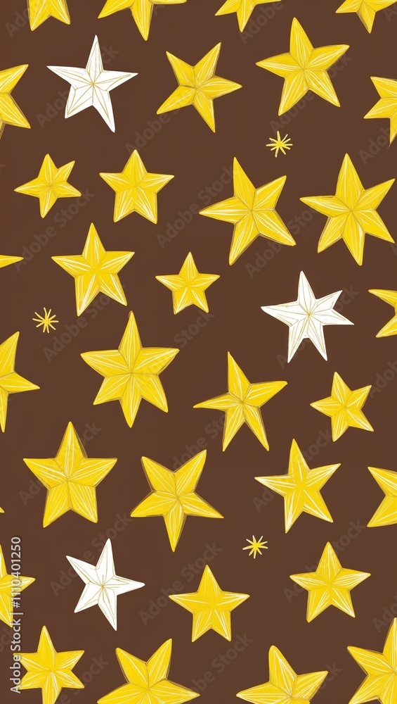 Yellow Star pattern hand drawn design on Brown background illustration Yellow Star pattern hand drawn design on Brown background illustration