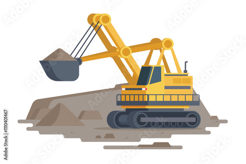 Mining Vehicles and equipment illustration in flat design, Vector illustration featuring heavy-duty machinery