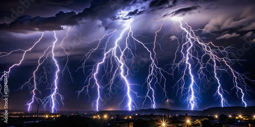 Stunning Collection of Lightning Strikes on Black Background, Perfect for Digital Art, Graphic Design, and Atmospheric Imagery - High-Quality Visuals for Your Creative Projects