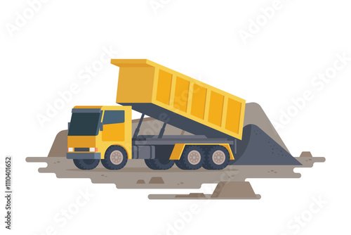 Mining Vehicles and equipment illustration in flat design, Vector illustration featuring heavy-duty machinery