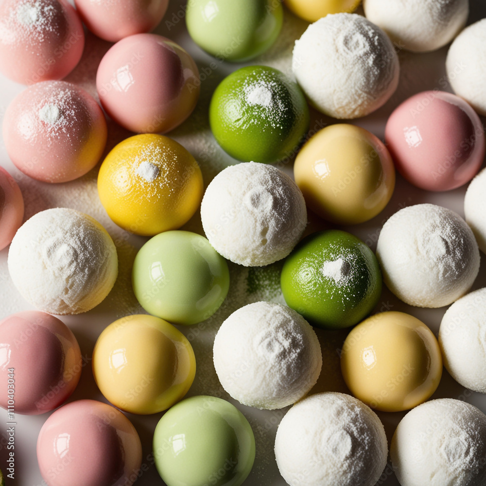 The colorful mochi dessert ice cream on wood plate ,Close Up photo with selective focus. The colorful mochi dessert ice cream on wood plate ,Close Up photo with selective focus.