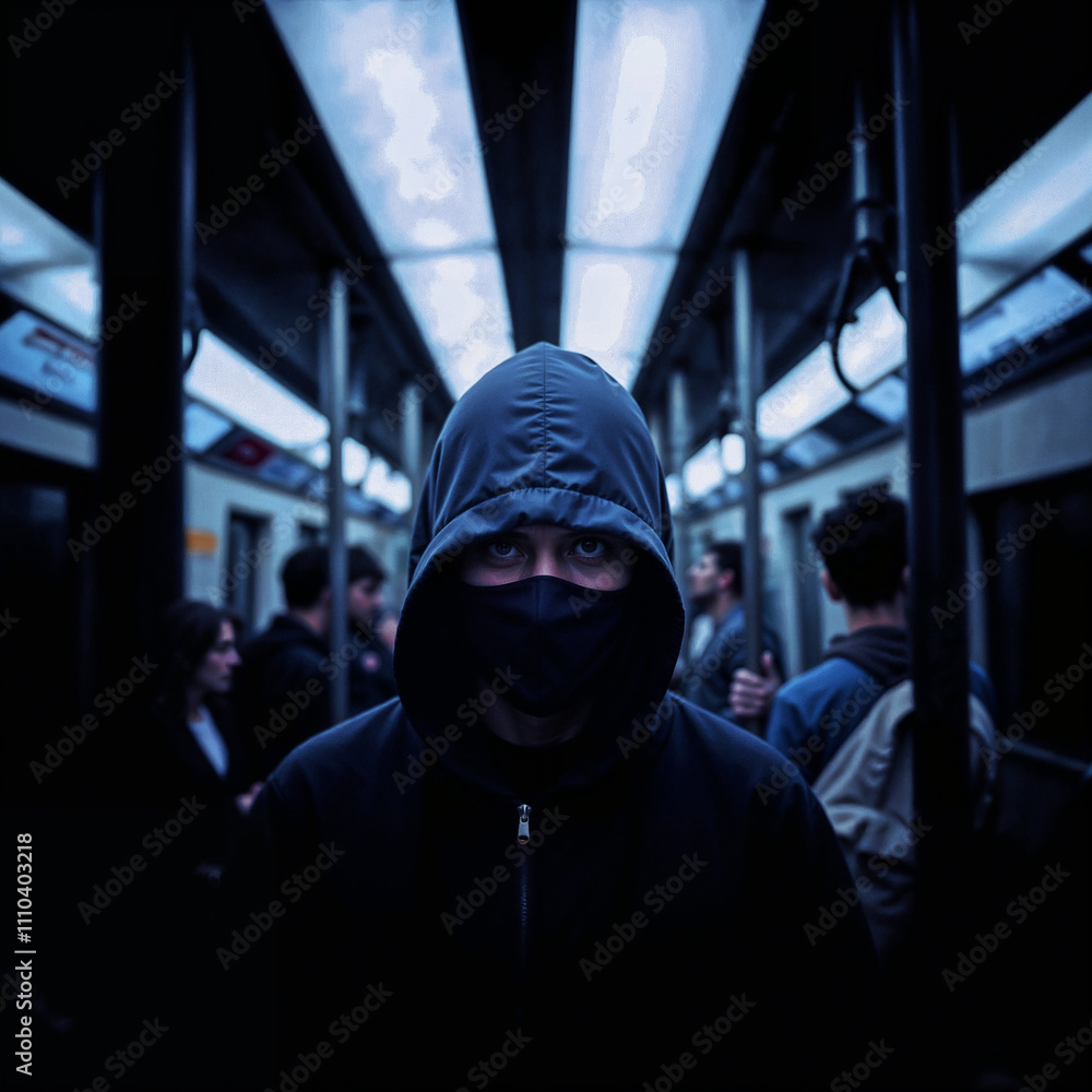 Person in mask in public transport Person in mask in public transport