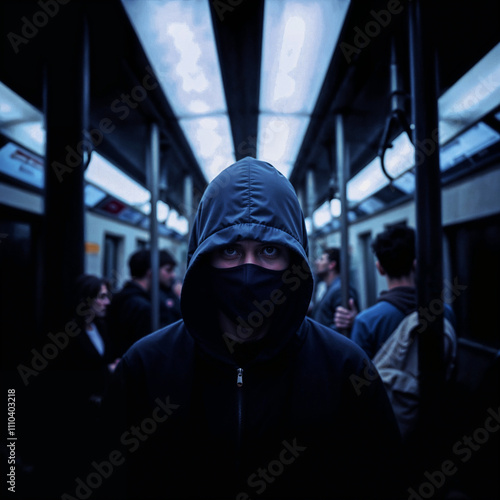 Person in mask in public transport