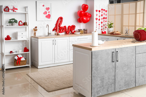 Interior of light kitchen w...