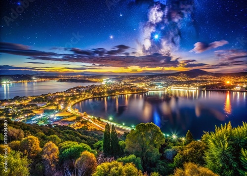 Wallpaper Mural Stunning Night Photography of Albany Waterfront from Mt Melville, Capturing the Sparkling City Lights and Serene Water Reflections for an Enchanting Landscape Experience Torontodigital.ca