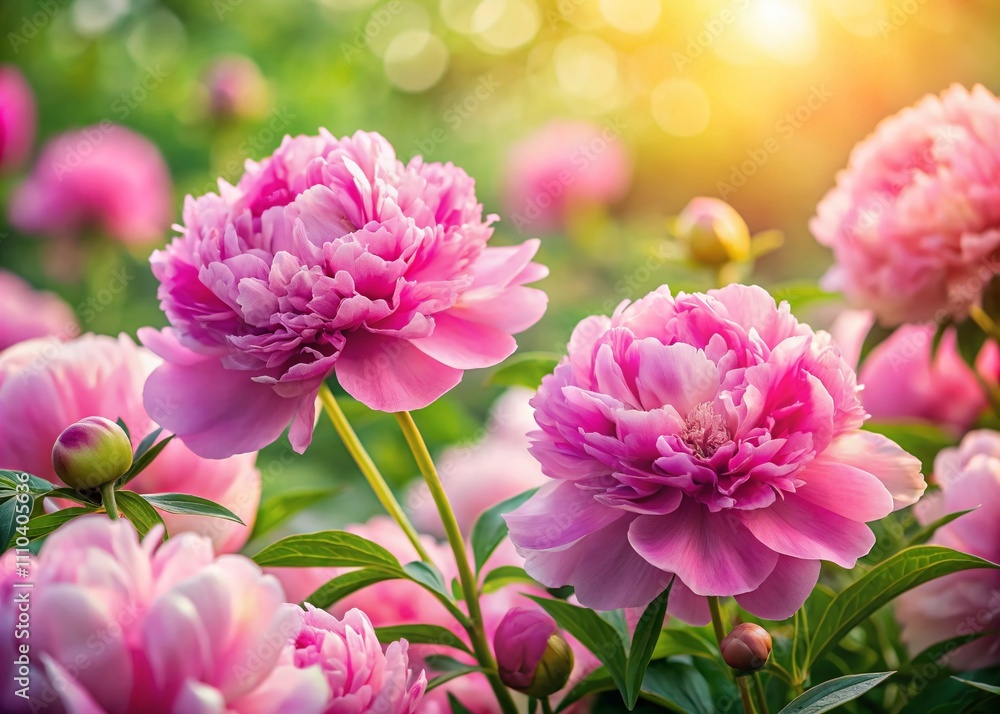 Stunning Pink Peonies Blooming in Soft Focus Against a Dreamy Romantic Floral Background, Exuding Natural Beauty, Elegance, and Femininity in a Close-Up Shot Stunning Pink Peonies Blooming in Soft Focus Against a Dreamy Romantic Floral Background, Exuding Natural Beauty, Elegance, and Femininity in a Close-Up Shot