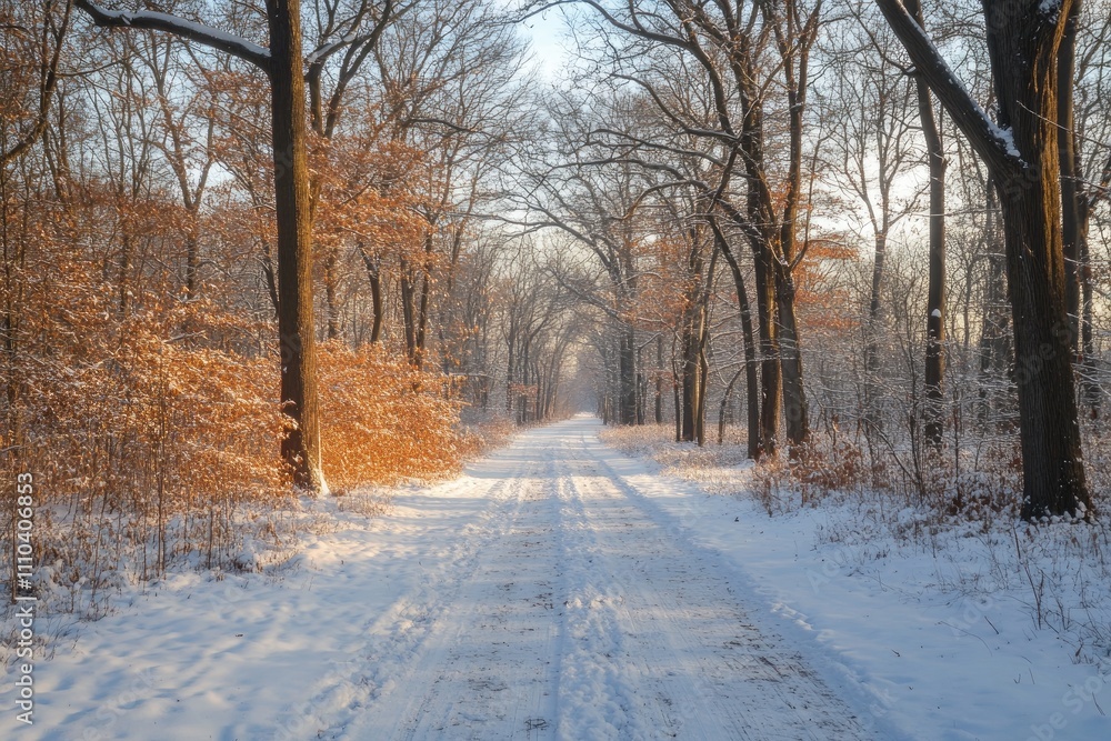 Serene winter landscape with snowy pathway Serene winter landscape with snowy pathway
