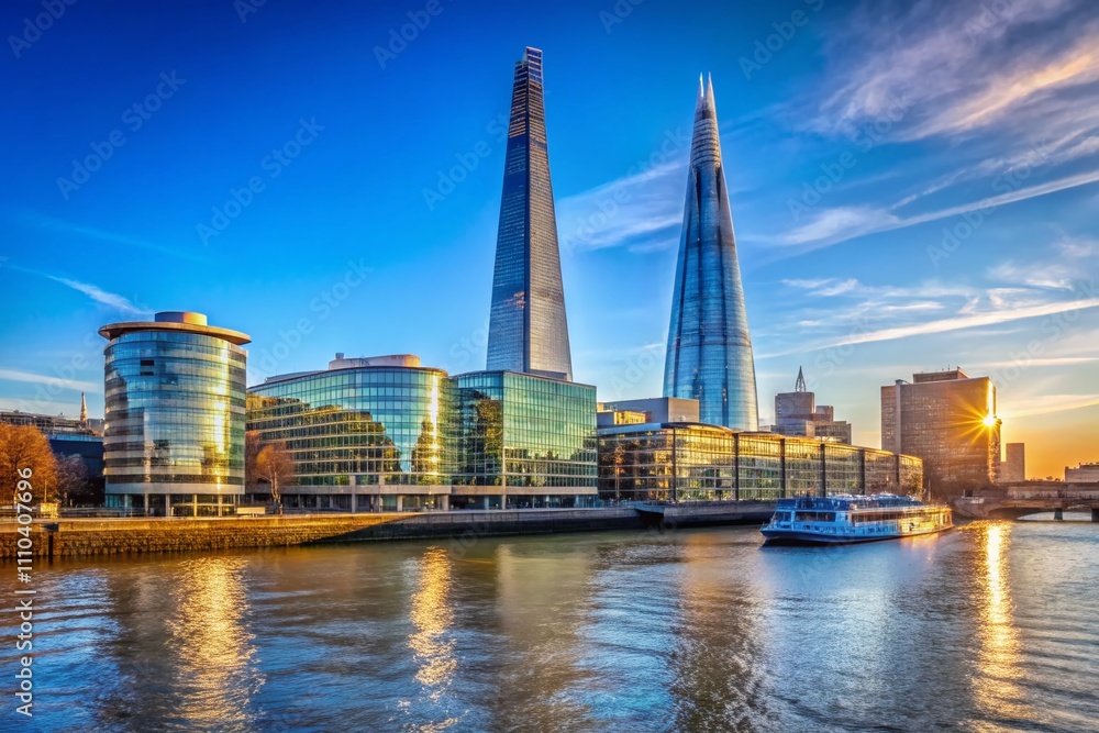 Obraz premium Stunning View of The Shard Skyscraper by the River Thames in Southwark, London, Captured on January 16, 2019, Showcasing Urban Architecture and City Landscape