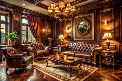 Stylish Brown Toned Room with Modern Interior Design for Photo Studio, Featuring Elegant Furniture and Ambient Lighting, Ideal for Professional Photography Backdrops