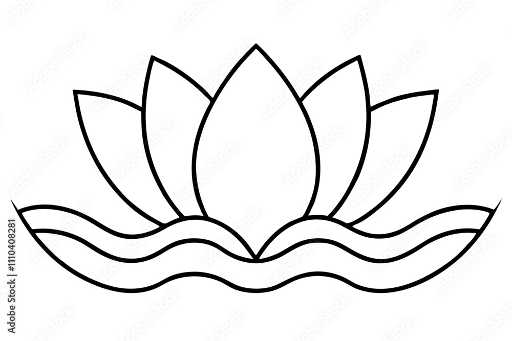 A simple Lotus Wave line art vector white background A simple Lotus Wave line art vector white background