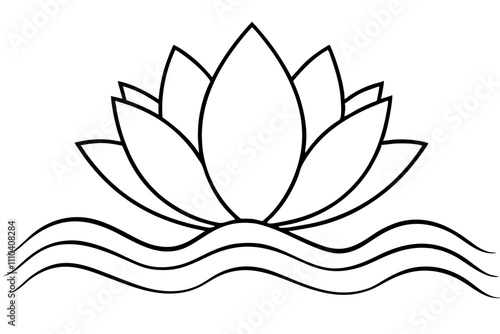 A simple Lotus Wave line art vector white background