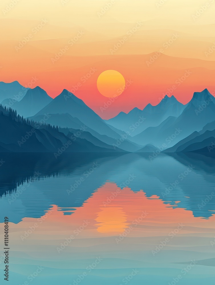 Obraz premium mountain art background vector. panorama view. Traditional oriental style wallpaper.