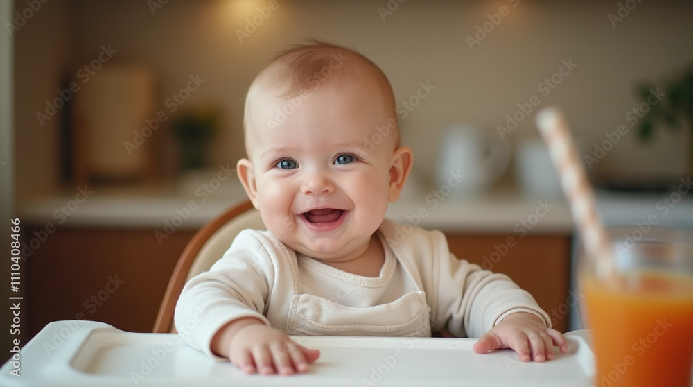Smiling Happy Baby at Dining Table Smiling Happy Baby at Dining Table