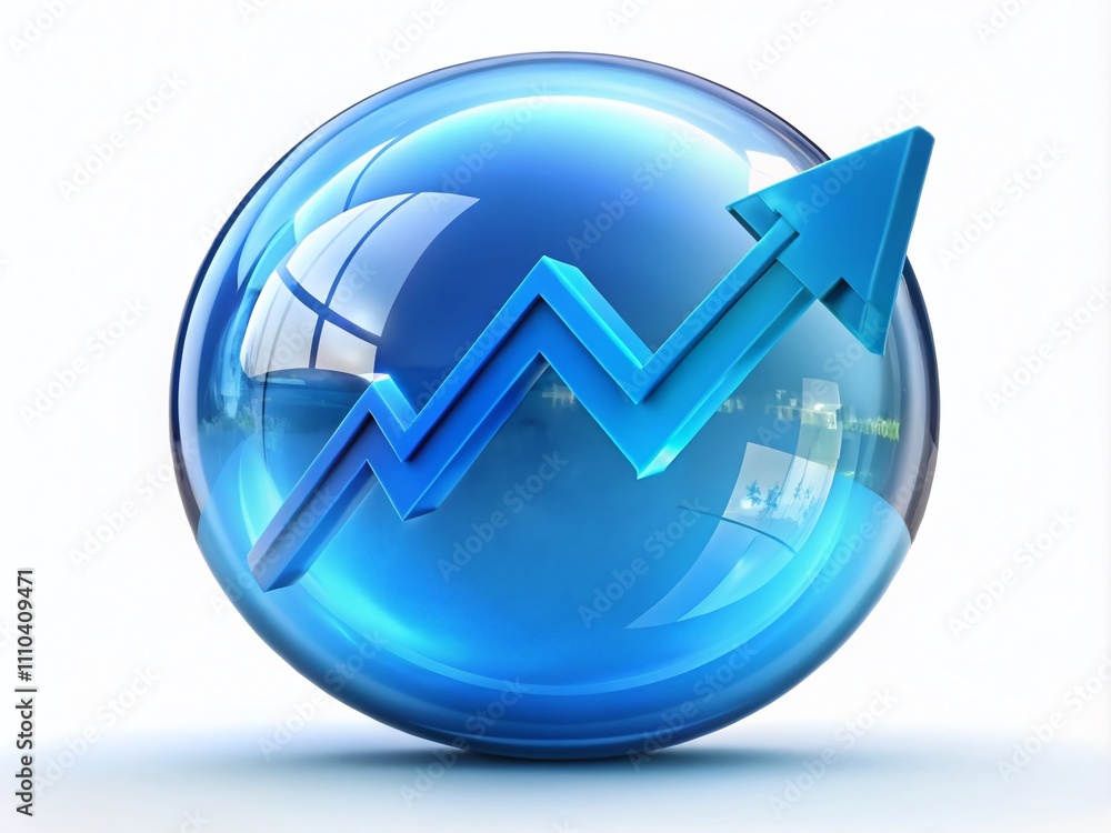 Surreal 3D Blue Up Arrow Graph Bubble Message on White Background Symbolizing Business Finance Growth and Economic Success in Stock Market Investments Surreal 3D Blue Up Arrow Graph Bubble Message on White Background Symbolizing Business Finance Growth and Economic Success in Stock Market Investments