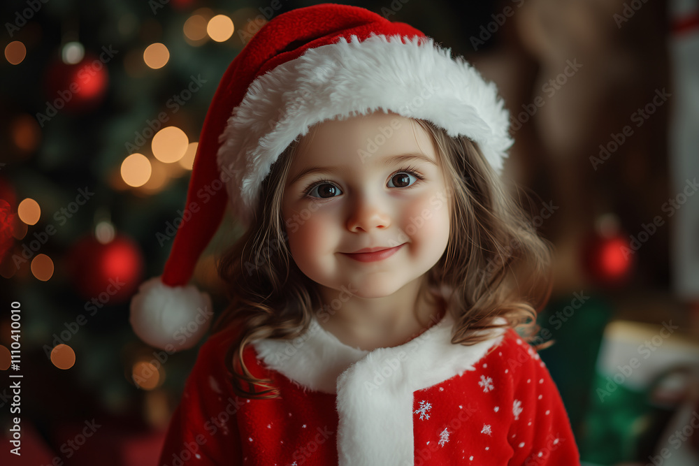 little girl with red festive Christmas hat little girl with red festive Christmas hat