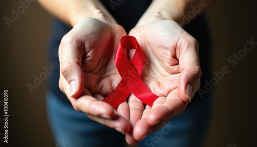 Wallpaper Mural Hands Gently Holding a Red Ribbon in the Fight Against HIV/AIDS with Uplifting Words of Encouragement and Global Solidarity Torontodigital.ca