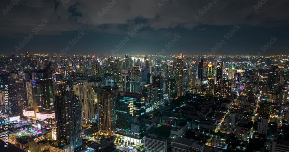 Aerial Timelapse Of Bangkok City Skyline At Night, Thailand Aerial Timelapse Of Bangkok City Skyline At Night, Thailand