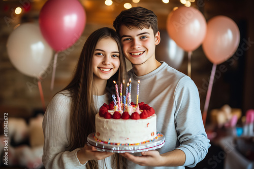 Young caucasian couple at indoors in a birthday party