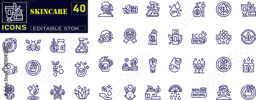 Set of outline icons related to skin care.