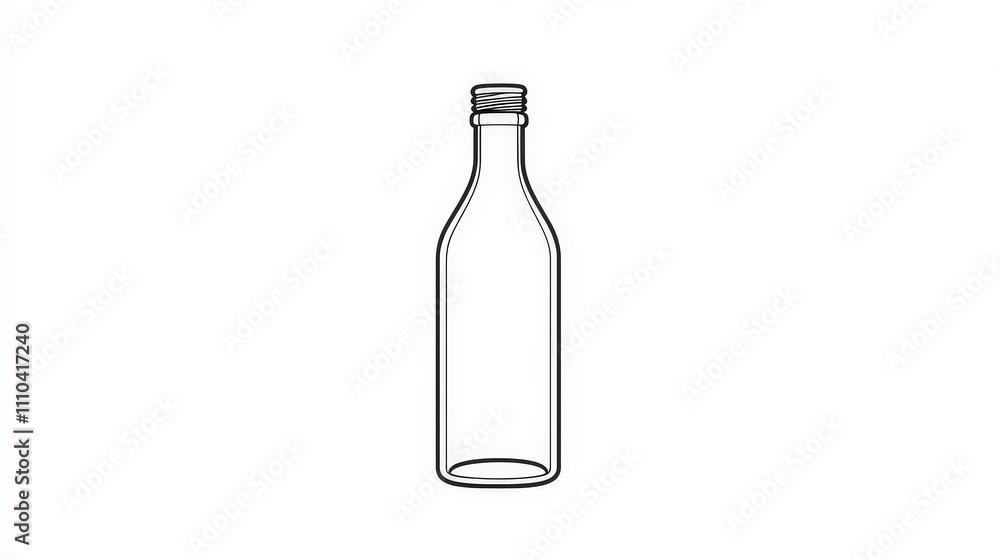 Outline Drawing of a Clear Glass Bottle with Screw Cap Design Outline Drawing of a Clear Glass Bottle with Screw Cap Design