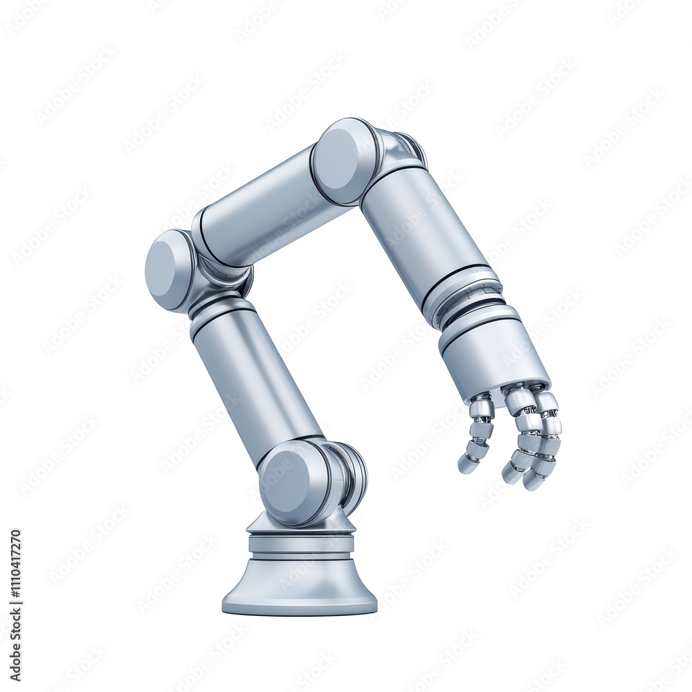sleek robotic arm with metallic joints and flexible hand, showcasing advanced engineering and design. isolated on transparent background sleek robotic arm with metallic joints and flexible hand, showcasing advanced engineering and design. isolated on transparent background