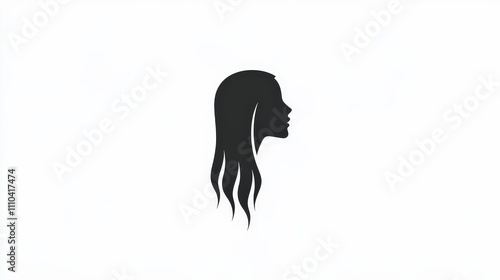 Silhouette of a Woman's Profile with Flowing Hair on White Background