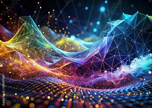 Wallpaper Mural Surreal Wave of Particles in 3D - Abstract Black Geometric Background for Big Data Visualization and Futuristic Technology Concepts in Stunning Detail Torontodigital.ca