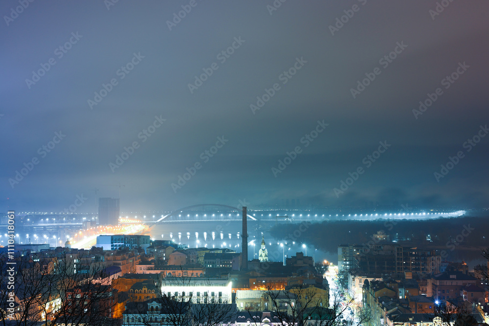 Fototapeta premium Night city in fog.