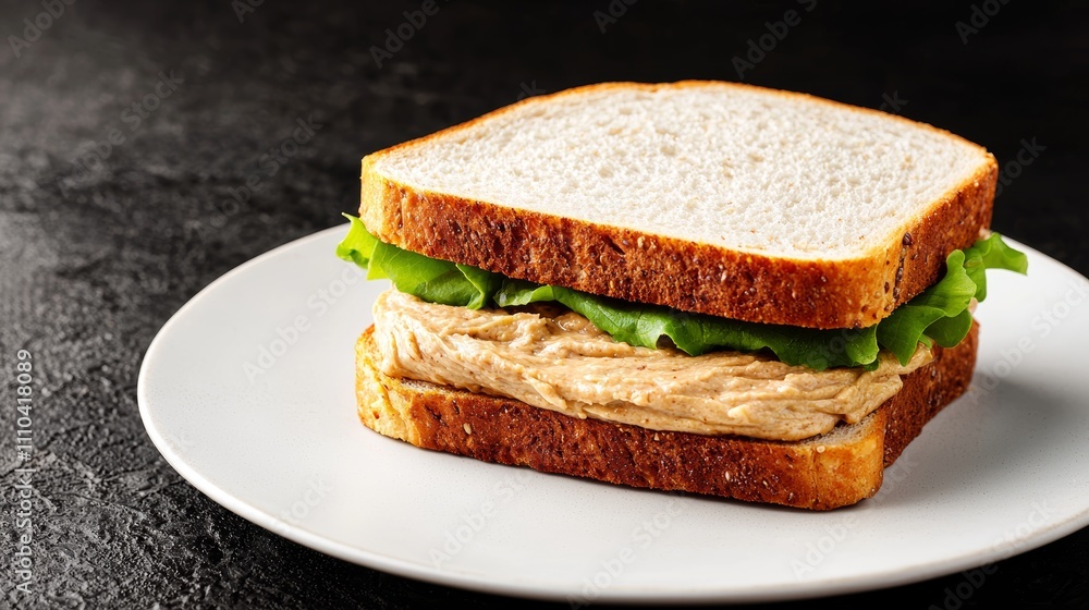 Delectable Sandwich, Creamy spread, lettuce, and toasted bread. A minimalist food photo Delectable Sandwich, Creamy spread, lettuce, and toasted bread. A minimalist food photo