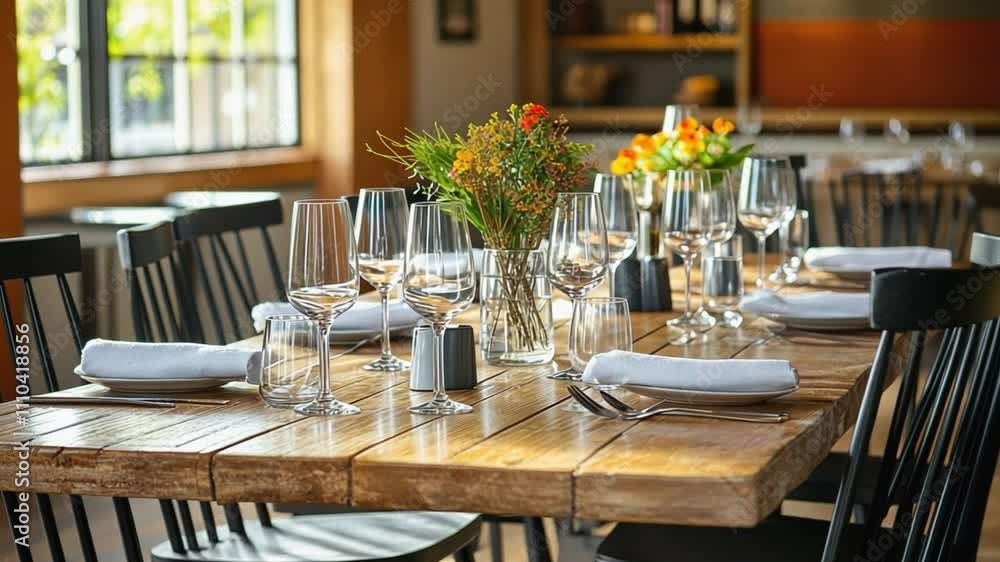 Elegant table setting in modern restaurant awaits guests