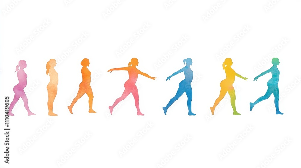 Colorful Silhouette Illustration of Women Walking in a Creative Style Colorful Silhouette Illustration of Women Walking in a Creative Style