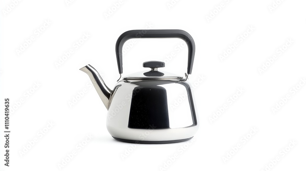 Sleek Stainless Steel Kettle with Black Handle on White Background Sleek Stainless Steel Kettle with Black Handle on White Background