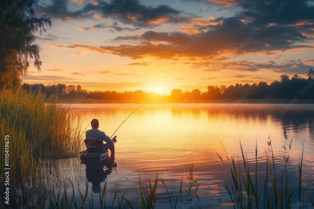 Fishing on the lake at sunset. Fishing background. Fishing on the lake at sunset. Fishing background.