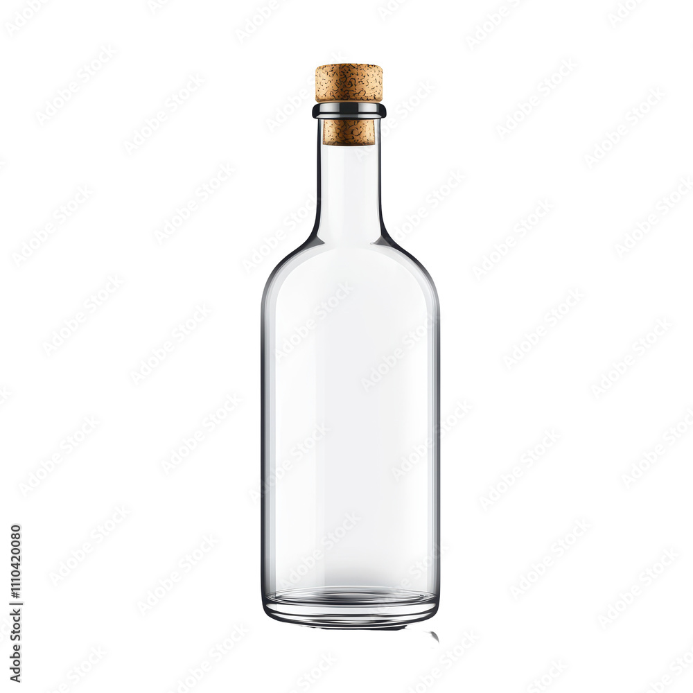 Clear glass bottle with cork stopper, ideal for various liquids and storage. isolated on transparent background Clear glass bottle with cork stopper, ideal for various liquids and storage. isolated on transparent background