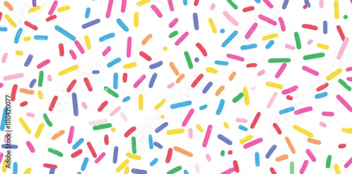 A donut set against a sweet confetti background. A seamless pattern with a sweet cake and donut confetti texture. A seamless background wallpaper with colorful candy toppings. Modern illustration.