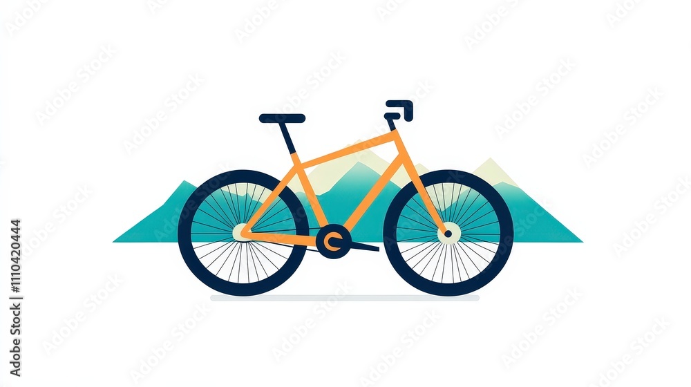 Fototapeta premium Orange Modern Bicycle on a Minimalistic Mountain Background