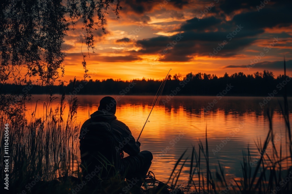 Fishing on the lake at sunset. Fishing background. Fishing on the lake at sunset. Fishing background.