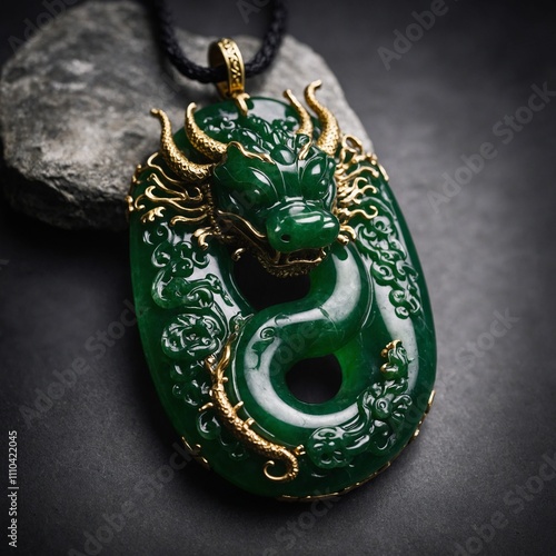 A Chinese jade pendant shaped like a dragon.

 photo