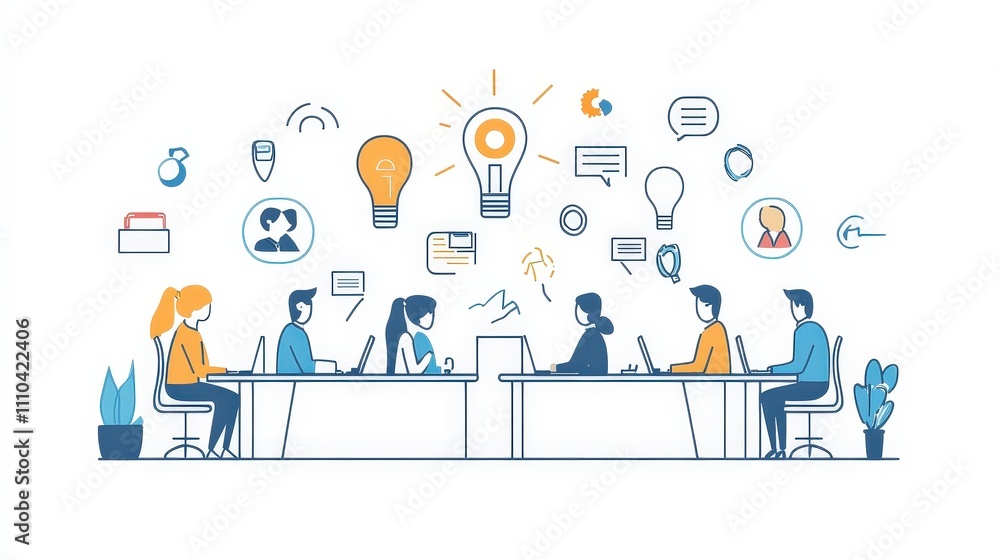 Diverse Team Collaborating with Ideas and Technology in Office Space Diverse Team Collaborating with Ideas and Technology in Office Space