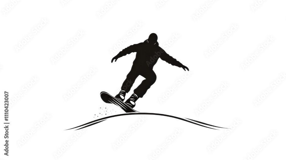 Fototapeta premium Snowboarder Carving Through Powder on a Mountainous Slope