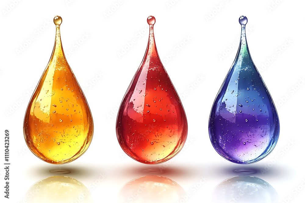 Set of drops of different colors isolated on white background. illustration in cartoon flat style. Set of drops of different colors isolated on white background. illustration in cartoon flat style.