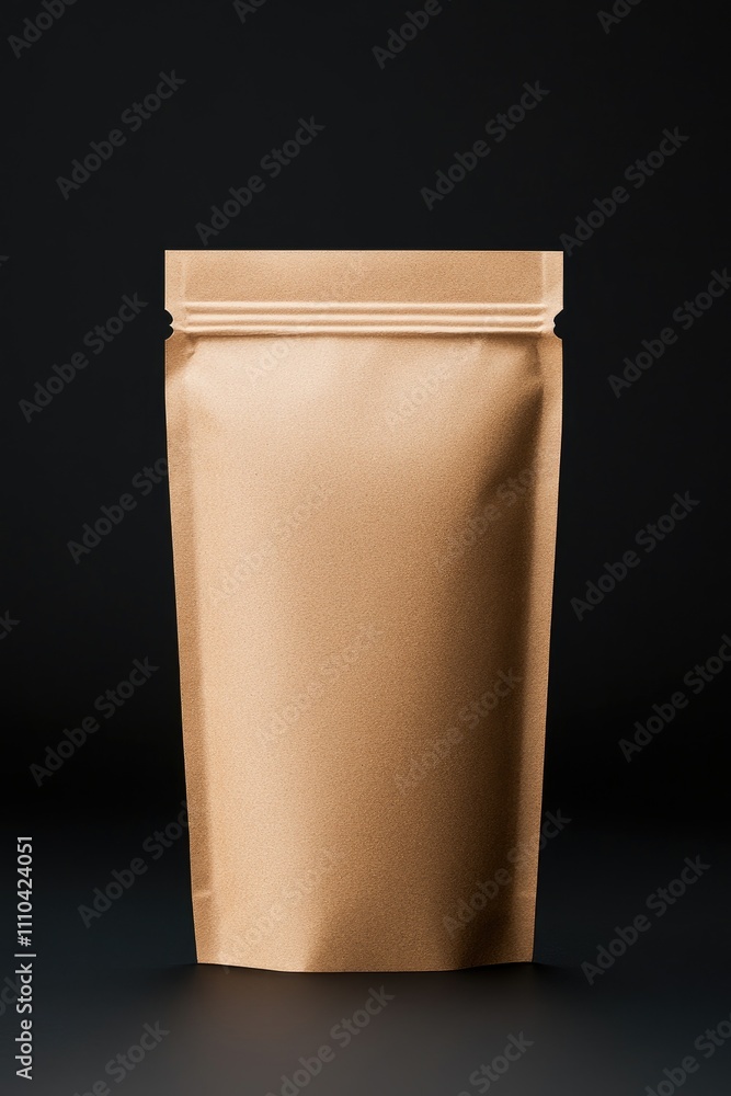 Minimalist Stand-Up Kraft Zipper Pouch on Dark Background Minimalist Stand-Up Kraft Zipper Pouch on Dark Background