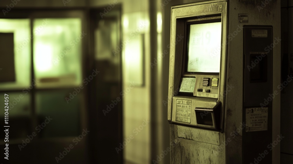 Urban Cash Dispensing Machine in Soft Lighting Urban Cash Dispensing Machine in Soft Lighting