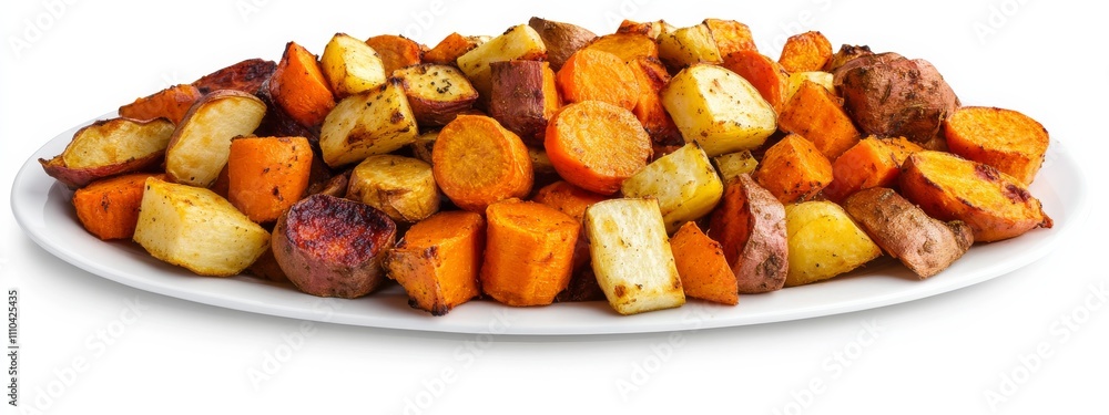 A platter of roasted root vegetables: carrots, parsnips, and sweet potatoes A platter of roasted root vegetables: carrots, parsnips, and sweet potatoes